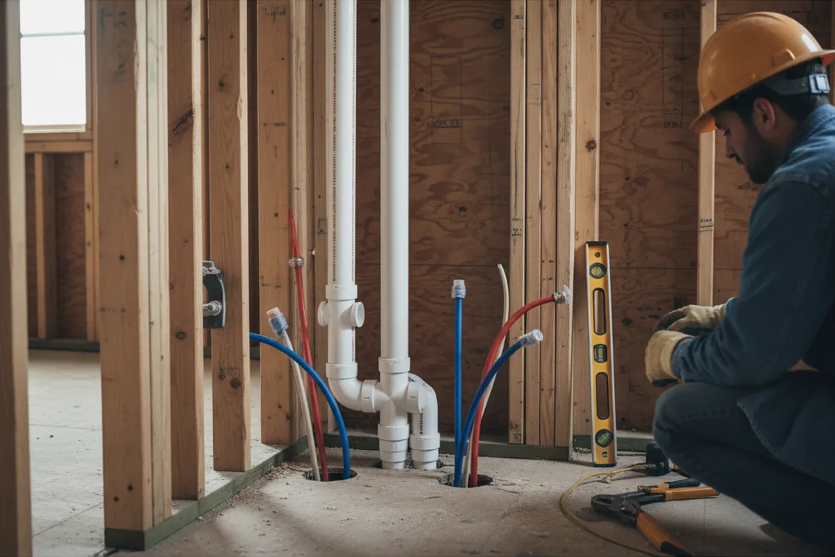 Drain and supply rough-in during Drain Cleaning in Eaton
